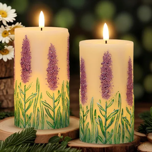 Miniatura 11 de Eldnacele Velas sin llama con cono de pino que funcionan con pilas con temporizador de 6 horas, sin perfume, cera real, mecha plana, piña