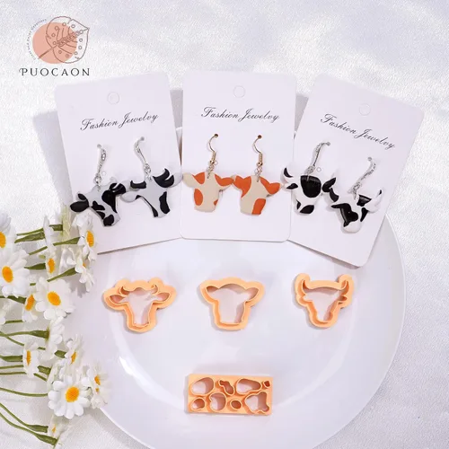 Miniatura 5 de Puocaon Cortadores de arcilla con forma de vaca, 7 piezas de cortadores de aretes de arcilla con forma de vaca, cortadores de arcilla