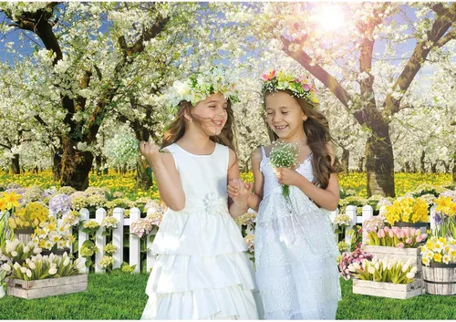 Miniatura 3 de Telón de fondo de primavera de poliéster de 7 x 5 pies, paisaje natural, árbol de bosque, fondo de fotografía para niños, cumpleaños, boda, baby