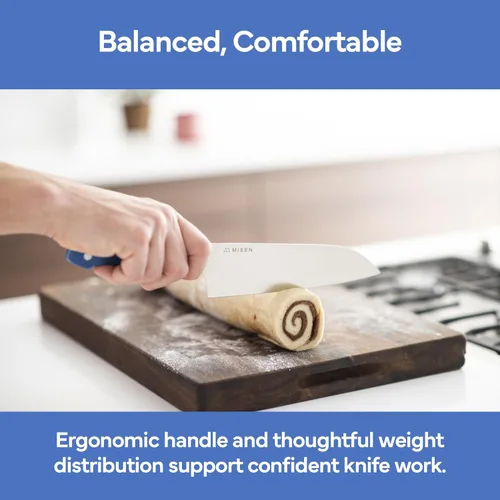 Miniatura 4 de Misen Cuchillo de chef japonés Santoku – Acero inoxidable de alto carbono de 8 pulgadas – Diseño clásico japonés para cortar, rebanar y picar – Azul