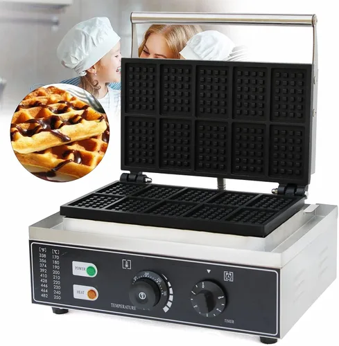 Miniatura 3 de Máquina eléctrica de gofres comercial de 10 piezas, temperatura de 110 V, 122-572 ℉, horneador de gofres belga antiadherente para restaurante y uso