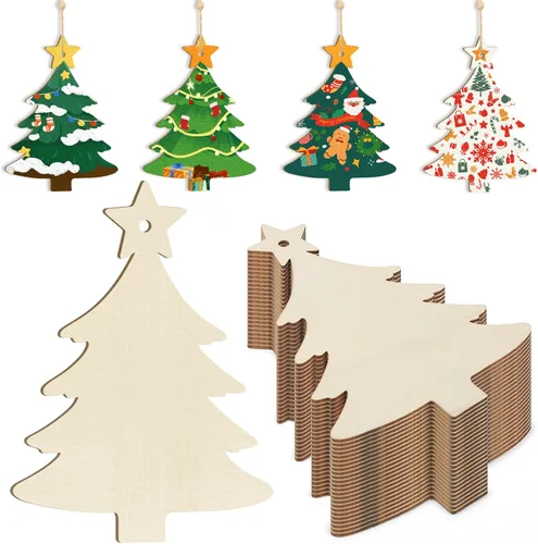 Miniatura 41 de Adornos de madera para árbol de Navidad para pintar, decoración de Navidad y Acción de Gracias, recortes sin terminar, 24 piezas de 3.5 x 3