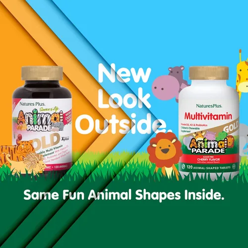 Miniatura 2 de NaturesPlus Animal Parade Gold Multivitamínico para niños, cereza, 120 tabletas masticables en forma de animal, paquete de 2, vegetarianos, sin