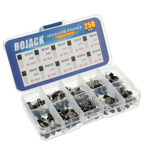 Miniatura 2 de BOJACK 10 valores 250 piezas A1015 BC327 BC337 C1815 S8050 S8550 2N2222 2N2907 2N3904 2N3906 PNP NPN Power Kit surtido de transistores de uso general