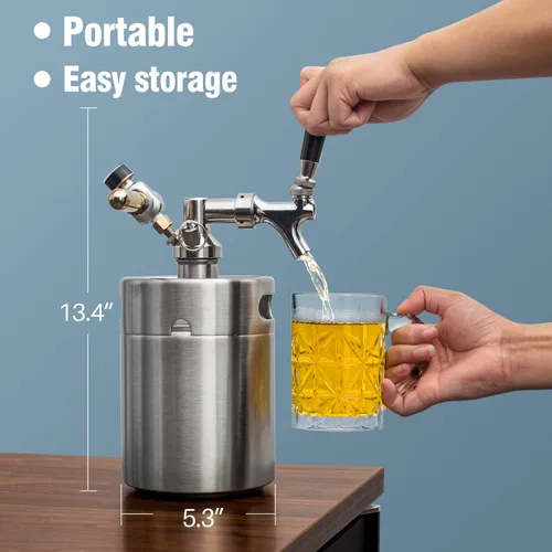 Miniatura 4 de TMCRAFT Mini Growler de barril presurizado de 64 onzas, sistema portátil de barril de acero inoxidable con regulador de CO2 actualizado que se