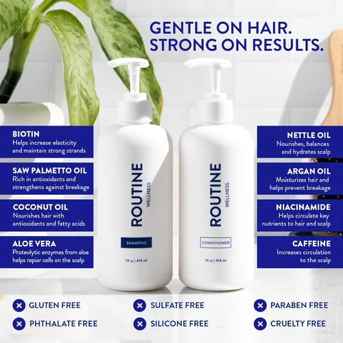 Miniatura 4 de Routine Wellness Bundle - Juego de champú y acondicionador para cabello fino, dos sueros para la salud del cuero cabelludo, suplemento