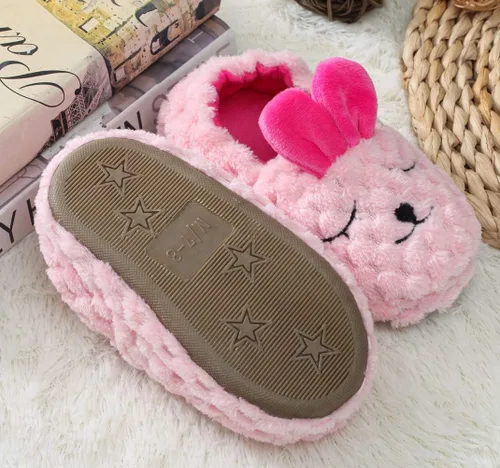 Miniatura 5 de DADAWEN Pantuflas de felpa suave para niños y niñas pequeños con dibujos animados, zapatos cálidos para casa