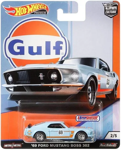 Hot Wheels Car Culture Gulf Oil Series 2/5 - Ford Mustang Boss 302 '69 - ¡Los paseos reales tienen neumáticos de goma reales! ¡Gran artículo de