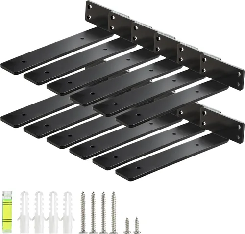 Miniatura 13 de HEART ART Soporte flotante para estante de 6 pulgadas, paquete de 2 soportes de estante resistentes, soportes en L para estantes, color negro, 6