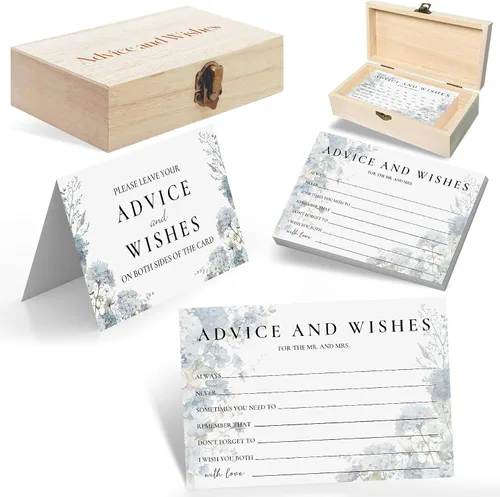 Consejos y deseos para el señor y la señora – 60 mensajes florales de boda con caja de almacenamiento – Juego de deseos románticos para matrimonio
