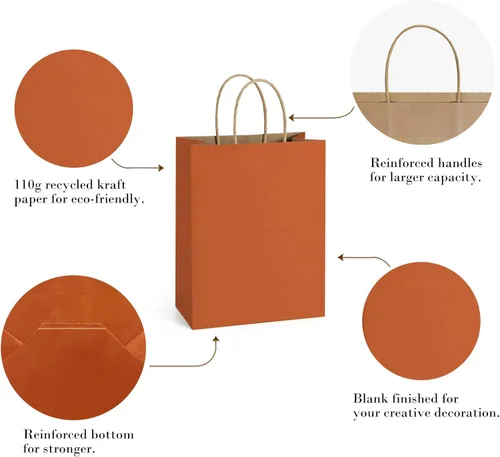 Miniatura 5 de BagDream Bolsas de regalo de 8 x 4.25 x 10.5 pulgadas, 100 unidades, bolsas de regalo de papel kraft con asas a granel, bolsas de regalo de fiesta