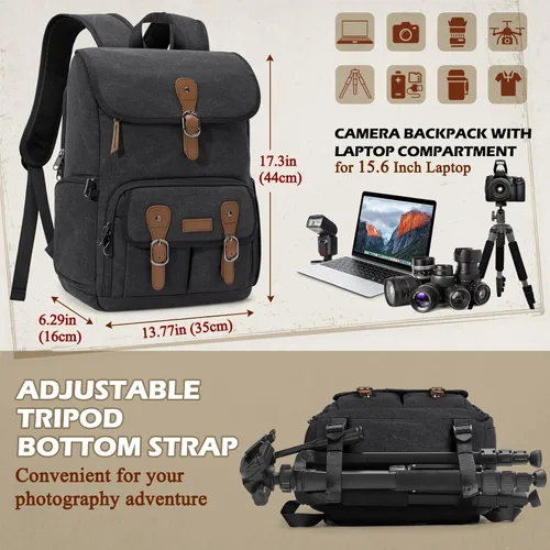 Miniatura 5 de RAINSMORE Mochila para Cámara para DSLR/SLR Sin Espejo Portátil de 15.6 Pulgadas Mochila para Cámara para Fotógrafos Bolsas Estuche de Fotografía