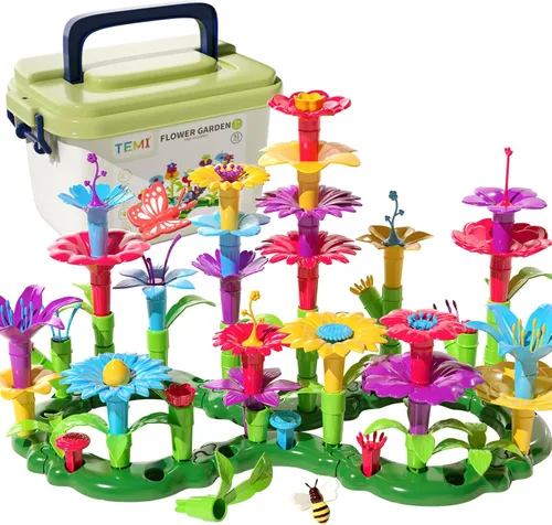 TEMI - Juguetes para bebés, regalos de cumpleaños para niñas y niños de 3, 4, 5, 6, 7 años, 91 piezas de juguete de construcción de jardín de flores
