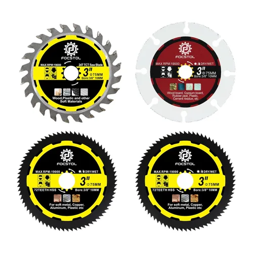 Miniatura 12 de FOCSTOL Disco de Corte de Madera en Carburo - 3 piezas 3' (75mm) Hoja de Sierra Soldada al Vacío para Madera, Goma y Plástico para Amoladora