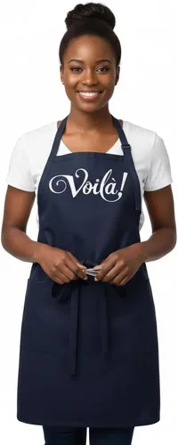 Miniatura 3 de Voila - Delantales de cocina para mujeres y hombres, negro, ajustable, dos bolsillos delanteros, divertido y lindo delantal de cocina francesa