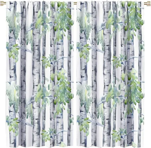 Miniatura 25 de Cortina opaca de bosque de verano, diseño de ramas de bosque, con bolsillo para barra, cortinas farbic con bolsillo para barra, comedor, cafetería