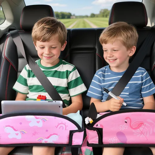 Miniatura 2 de 2 piezas Bandeja de viaje para niños, bandeja para asiento de coche para niños Viaje, Esenciales de viaje en carretera para niños con kit de dibujo