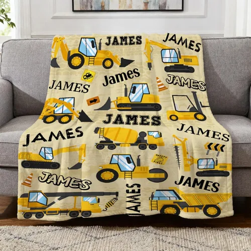 Miniatura 38 de Manta de Bebé Personalizada Camiones de Construcción Personalizados Camión Volquete Mantas con Nombre para Niños, Niñas y Pequeños Manta Suave