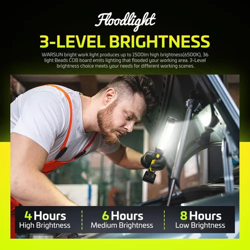 Miniatura 2 de WARSUN - Luz de trabajo LED COB recargable, magnética, manos libres con gancho, IPX4 impermeable para reparación de garaje, regalos para hombres