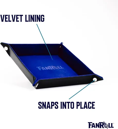 Miniatura 3 de FanRoll - Bandeja plegable de terciopelo para dados con respaldo de piel sintética: azul, juego de rol, accesorios de dados para Calabozos y Dragones
