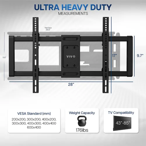 Miniatura 3 de VIVO MOUNT-VW085L soporte de pared articulado para TV de pantalla grande de 43 a 85 pulgadas, para pantallas LCD LED planas y curvas, brazo largo