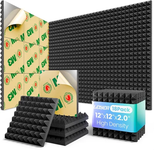 Miniatura 12 de Paneles acústicos, paquete de 8 paneles autoadhesivos piramidales, 3 x 12 x 12 pulgadas, paneles de espuma a prueba de sonido para paredes de Negro