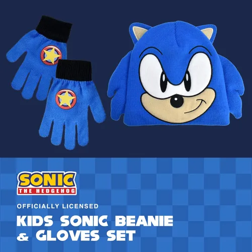 Miniatura 2 de Concept One Sonic The Hedgehog - Conjunto de gorro y guante, gorro y guantes de invierno de punto para niños