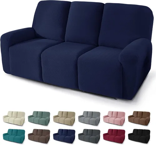 Miniatura 17 de JIVINER Fundas reclinables de gran tamaño de 3 piezas para sillón reclinable grande con bolsillos, tela jacquard elástica Lazy Boy funda para sofá