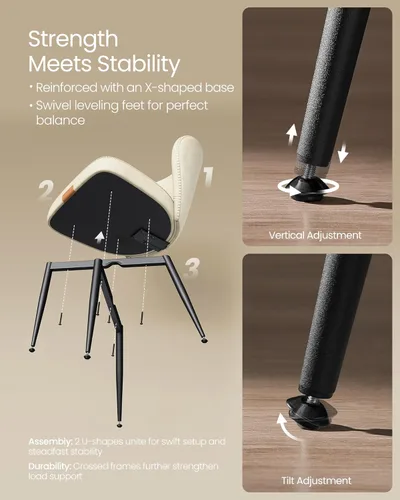 Miniatura 6 de VASAGLE Colección EKHO - Juego de 6 sillas de comedor, sillas tapizadas para cocina, asiento cómodo, cuero sintético con costuras, estilo moderno