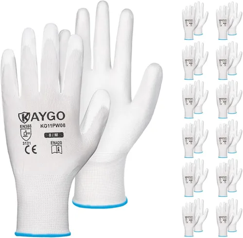 Miniatura 102 de KAYGO KG11PB - Guantes de seguridad con revestimiento delgado de poliuretano, tejido sin costuras, agarre suave en palma y dedos, para trabajo Verde