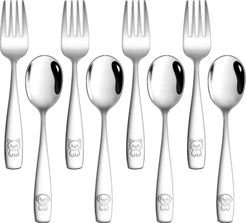 Miniatura 14 de LIANYU Juego de cubiertos para niños de 10 piezas, incluye 5 cucharas para niños, 5 tenedores para niños, utensilios de acero inoxidable para niños