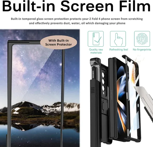 Miniatura 6 de Miimall Funda compatible con Samsung Galaxy Z Fold 4 con soporte para bolígrafo, protector de pantalla de vidrio templado integrado + función atril