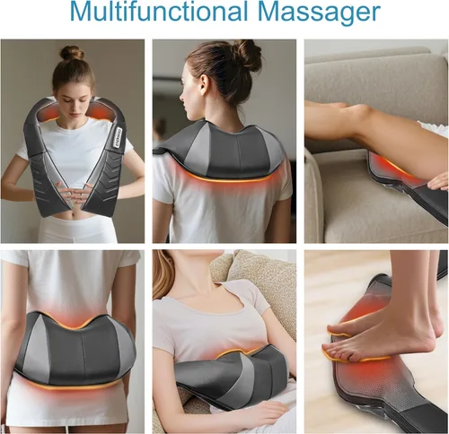 Miniatura 5 de Shiatsu Masajeador de cuello y espalda, masajeador eléctrico de hombros con calor, masaje de amasamiento de tejido profundo para aliviar el dolor