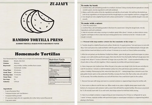 Miniatura 4 de ZUJJAFY Prensa para Tortillas de Bambú de 10 Pulgadas con 100 Papeles de Pergamino, Prensadora de Tortillas Mexicana Tortillera Casera Pataconera