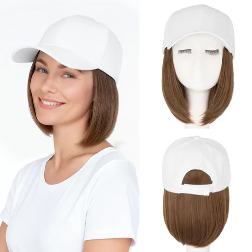 Miniatura 12 de SEGO - Peluca de gorra con pelo adjunto para mujer, gorra negra de béisbol con extensiones de pelo, gorra de béisbol larga y ondulada con ajuste