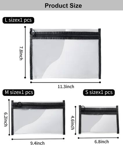 Miniatura 4 de Bolsas de maquillaje transparentes, paquete de 3 pequeñas bolsas de aseo para cosméticos con cremallera, bolsas de viaje transparentes de PVC