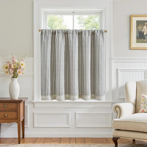 Miniatura 15 de jinchan - Cortinas de lino a rayas para cocina de 20 pulgadas de largo, cortinas de varios niveles, estilo granja moderna de café, tratamientos
