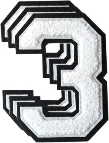 Miniatura 173 de 3 parches de números de chenilla negra, tamaño grande de 4-1/2" parches de números para planchar, parches universitarios para ropa, 8" Borde oro rosa