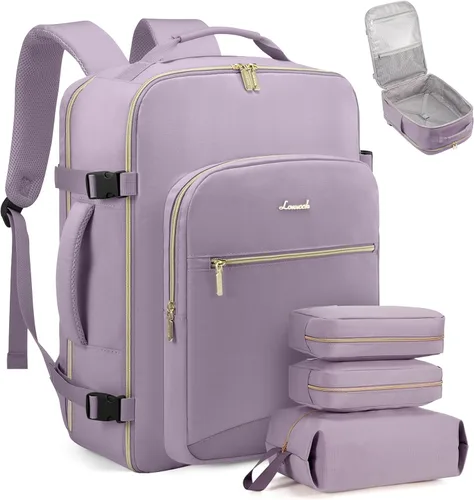 Miniatura 51 de LOVEVOOK Mochila de viaje de 40L aprobada para vuelo, 3 cubos de embalaje, bolsa de viaje impermeable para artículos personales, equipaje de mano