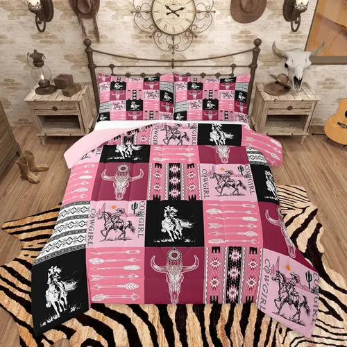 Miniatura 38 de Feelyou, juego de ropa de cama estilo vaquero tamaño individual para niños, juego de edredón occidental para niños y niñas, desierto del lejano