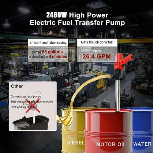Miniatura 3 de Bomba eléctrica de barril para transferencia de combustible de 2480W, 110V 13000RPM, para bombas de transferencia eléctricas de 55 galones con tubo