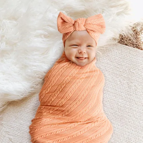 Miniatura 2 de DRESHOW BQUBO Manta de Recepción para Recién Nacido y Niño Pequeño Cálida para Niñas con Gorro de Lazo y Diadema de Lazo Regalo de Baby Shower 1