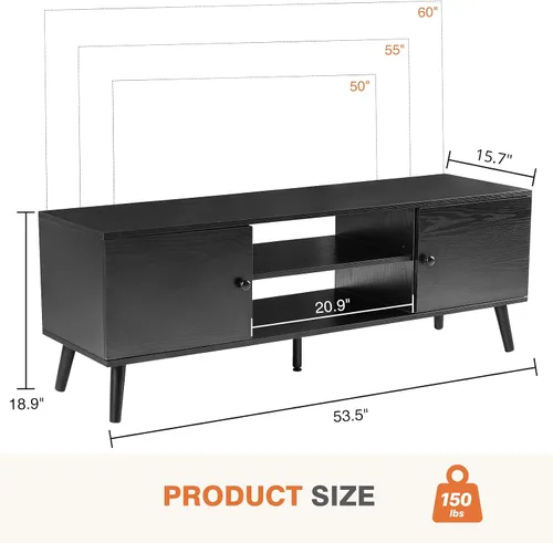 Miniatura 3 de Sweetcrispy Soporte de TV para TV de 55 y 60 pulgadas, moderno centro de entretenimiento de mediados de siglo con almacenamiento, mesa consola