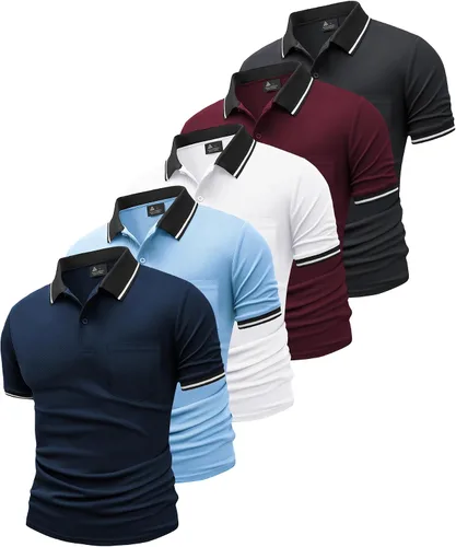 Miniatura 9 de GEEK LIGHTING Paquete de 5 camisas polo para hombre con bolsillo