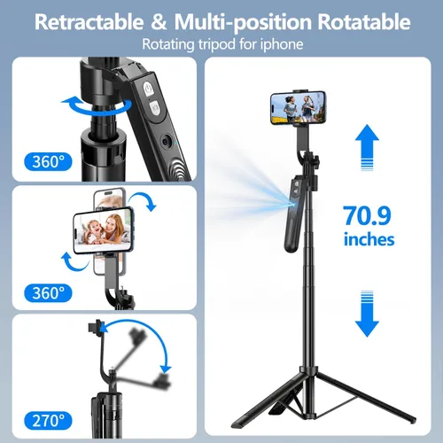 Miniatura 4 de Trípode de seguimiento facial automático con rotación de 360° con soporte, trípode de teléfono con sensor de movimiento de 70.9", sin aplicación