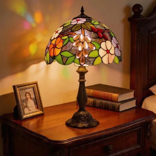 Miniatura 22 de Lámpara de mesa pequeña estilo Tiffany, lámpara de vidrio teñido antiguo de 5 pulgadas, lámpara de mesa de noche para escritorio, para dormitorio