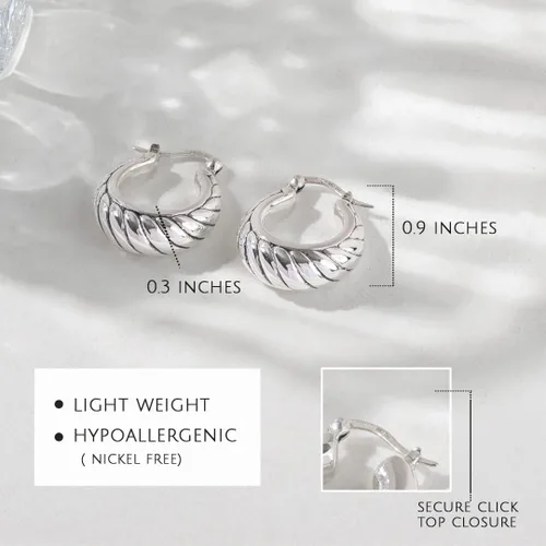 Miniatura 3 de Sterling Silver Lightweight Click Top Hoop Earrings in Various Styles