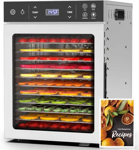 Miniatura 7 de HOPERAN - Deshidratadora de alimentos de acero inoxidable - Máquina deshidratadora eléctrica de 400W con 4 ajustes preestablecidos, temporizador