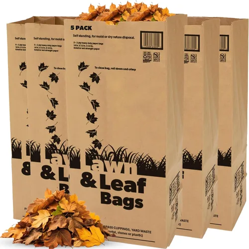 Bolsas Duro 21089 2 bolsas para césped y hojas, 50 lb, 16 en largo x 12 en ancho x 35 en diámetro, papel, kraft, (Paquete de 5)