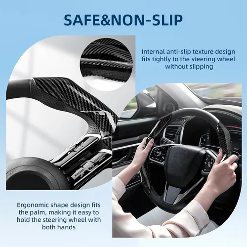 Miniatura 5 de Funda de volante de fibra de carbono con forro antideslizante y diseño segmentado, 2 unidades, protector universal para volante para hombres